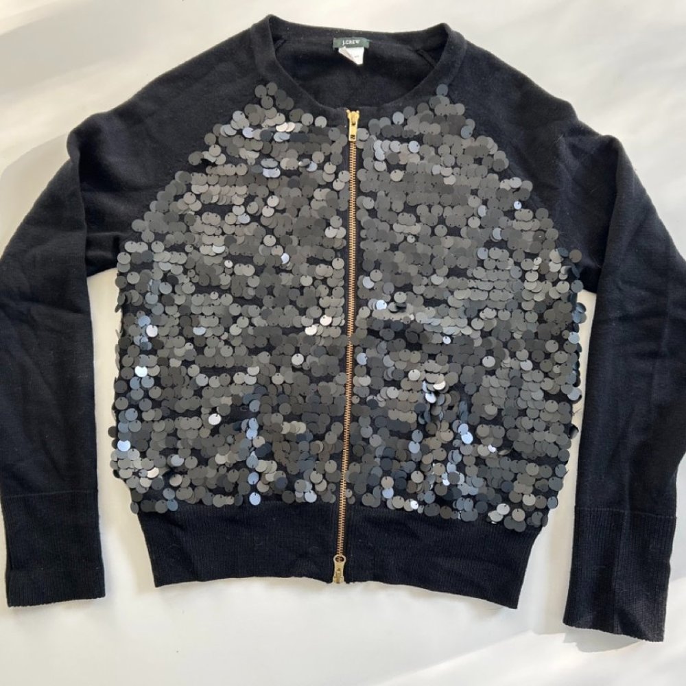 J Crew Back Merino Sequin Cardigan, Size M